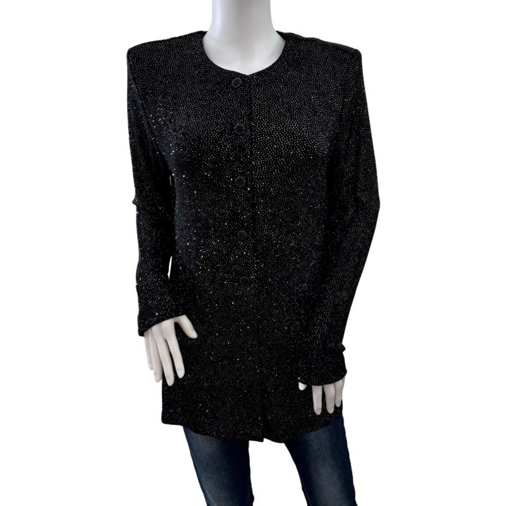 SHERI MARTIN New York Black Silver Sparkle Jacket Blazer Size 8 Holiday New Year